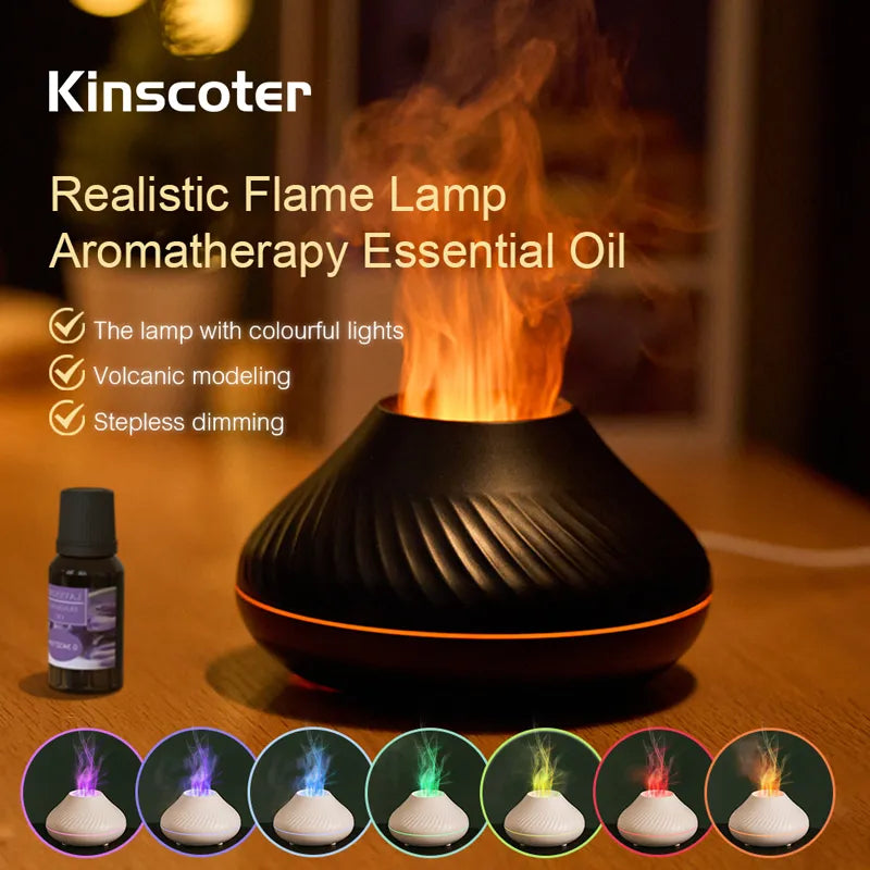 KINSCOTER Volcanic Aroma Diffuser Essential Oil Lamp - 130ml USB Portable Air Humidifier with Color Flame Night Light