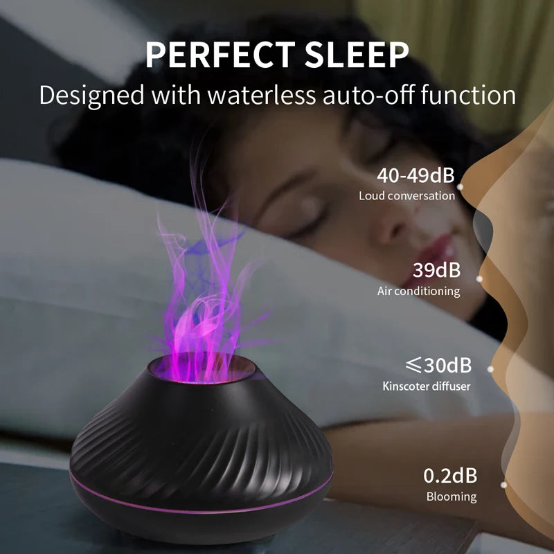 KINSCOTER Volcanic Aroma Diffuser Essential Oil Lamp - 130ml USB Portable Air Humidifier with Color Flame Night Light