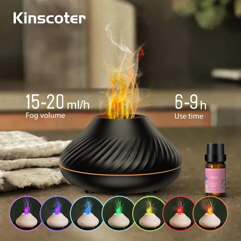 KINSCOTER Volcanic Aroma Diffuser Essential Oil Lamp - 130ml USB Portable Air Humidifier with Color Flame Night Light