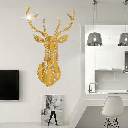 Multiple Sizes 3D Deer Head Stickers Mirror