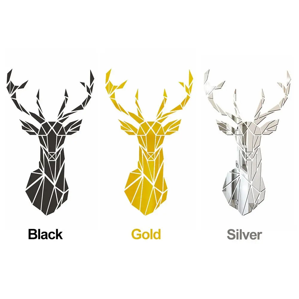 Multiple Sizes 3D Deer Head Stickers Mirror