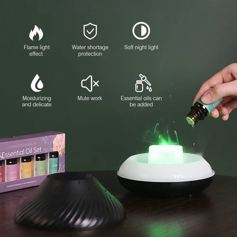 KINSCOTER Volcanic Aroma Diffuser Essential Oil Lamp - 130ml USB Portable Air Humidifier with Color Flame Night Light