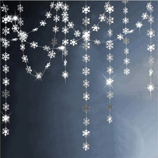 4M Silver Gold Snowflake Garlands for Christmas Tree Hanging Decor Winter Wonderland Party Fake Snow Decoration Paper Streamers