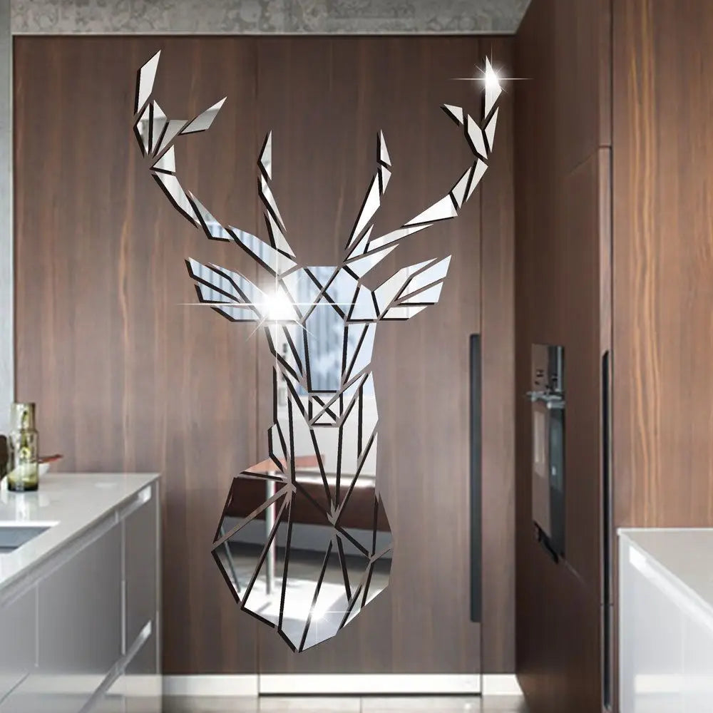 Multiple Sizes 3D Deer Head Stickers Mirror