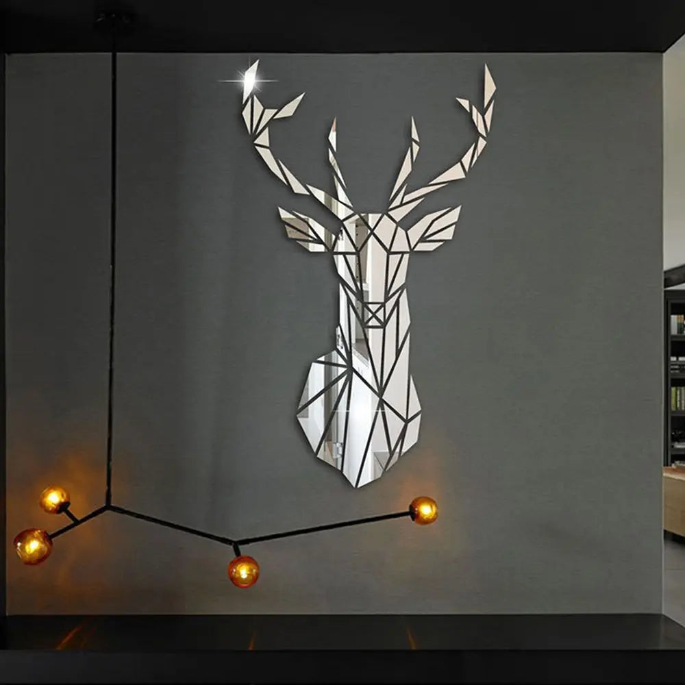 Multiple Sizes 3D Deer Head Stickers Mirror