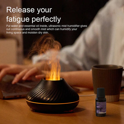 KINSCOTER Volcanic Aroma Diffuser Essential Oil Lamp - 130ml USB Portable Air Humidifier with Color Flame Night Light